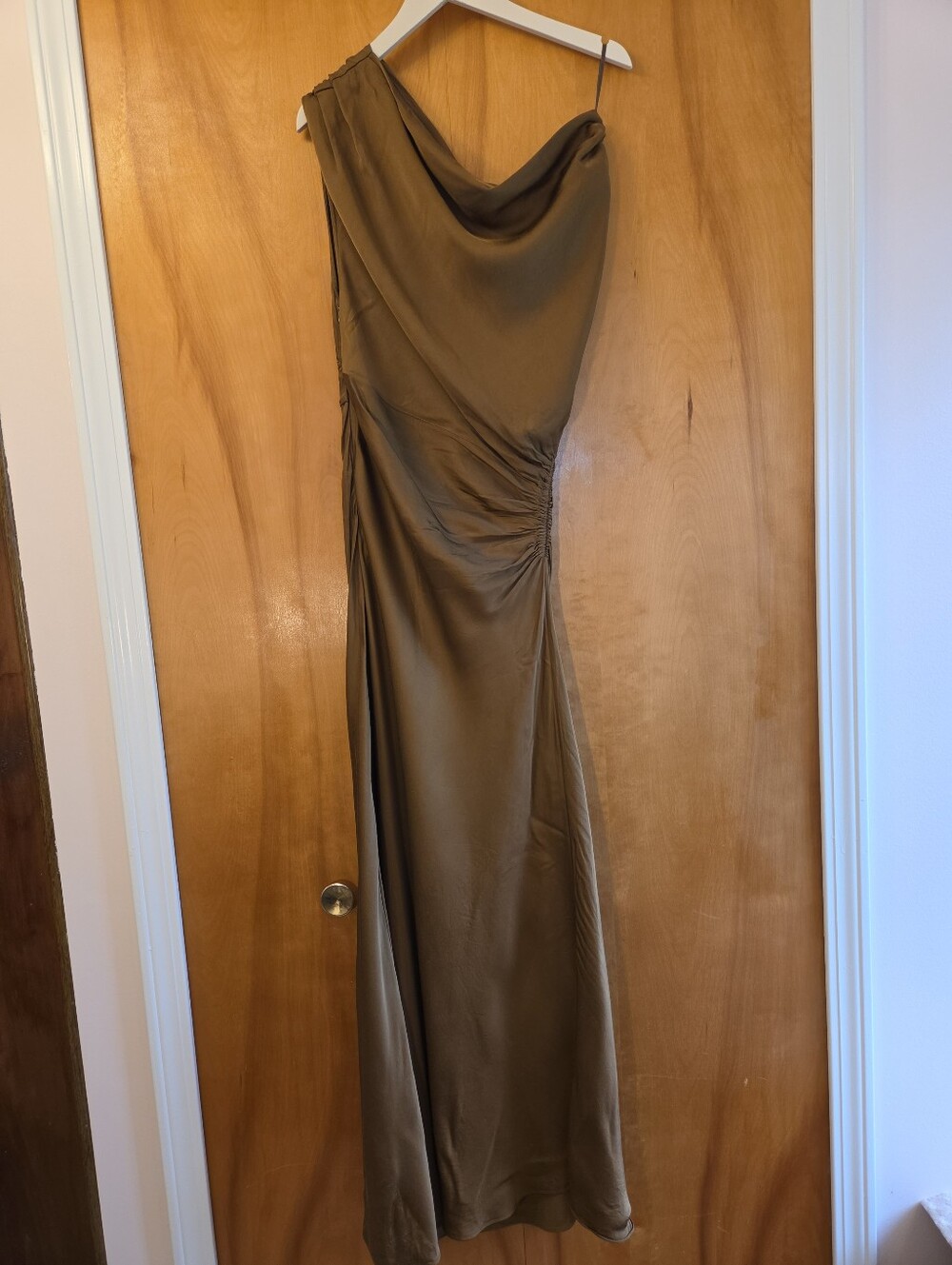 A.L.C. Women's Satin Penny Dress in Aged Bronze, Size 6, $595 - Picture 6 of 15